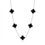 Colar Trevo - Prata com preto