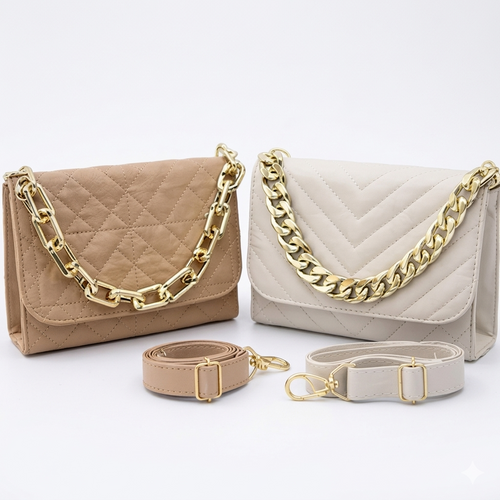 Kit 2 Bolsas Transversais Luxo Corrente Dourada