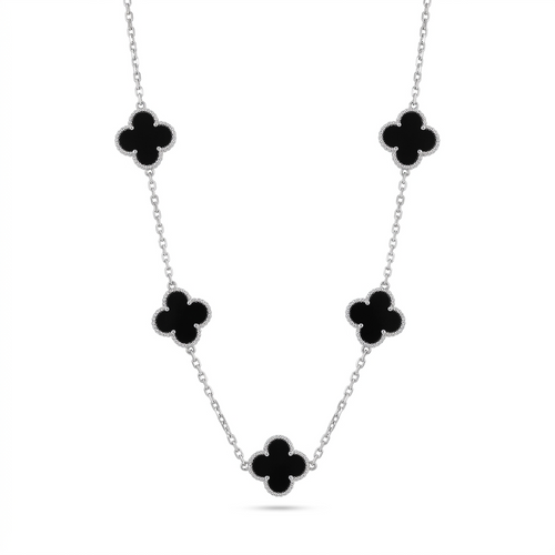 Colar Trevo - Prata com preto