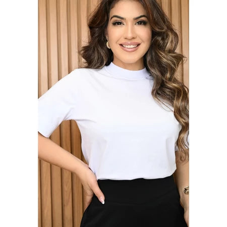 Blusa Gola Alta 100% Algodão Manga Curta
