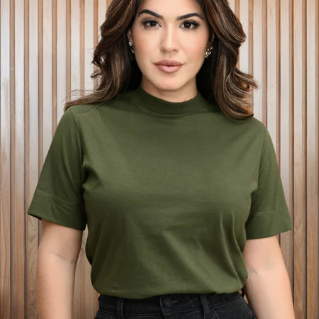 Blusa Gola Alta 100% Algodão Manga Curta