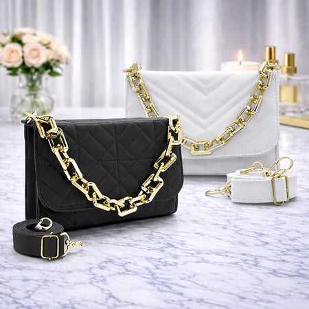 Kit 2 Bolsas Transversais Luxo Corrente Dourada