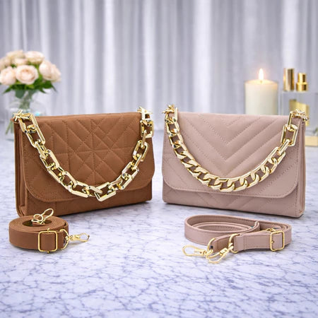 Kit 2 Bolsas Transversais Luxo Corrente Dourada