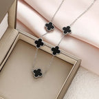 Colar Trevo - Prata com preto